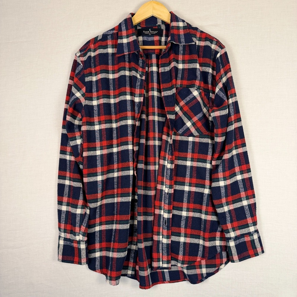 Taylor Vintage Connecticut Originals Flannel Plaid Blue Red White Mens XL